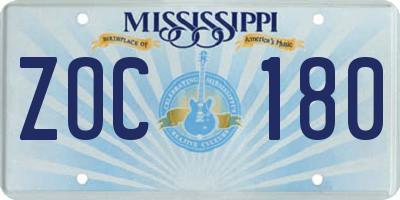 MS license plate ZOC180