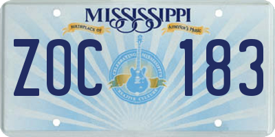 MS license plate ZOC183