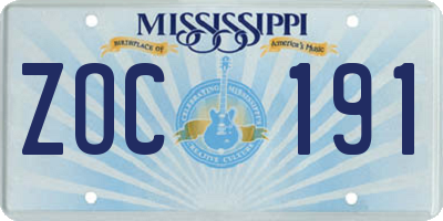 MS license plate ZOC191