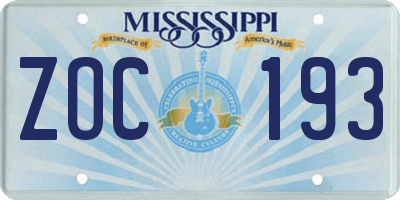 MS license plate ZOC193