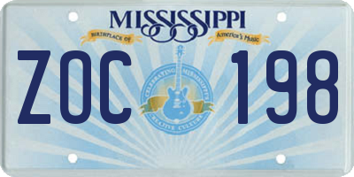 MS license plate ZOC198