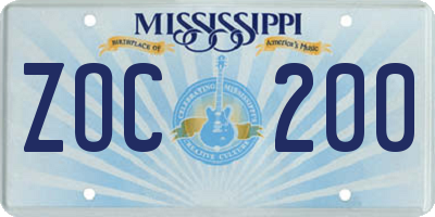 MS license plate ZOC200