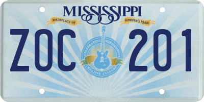 MS license plate ZOC201