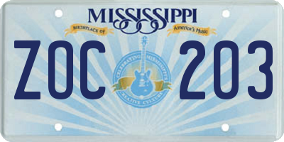 MS license plate ZOC203