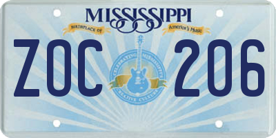 MS license plate ZOC206