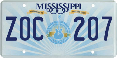 MS license plate ZOC207