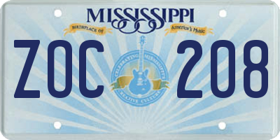 MS license plate ZOC208