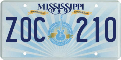MS license plate ZOC210