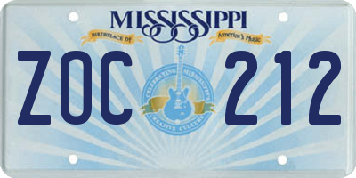 MS license plate ZOC212