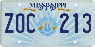 MS license plate ZOC213
