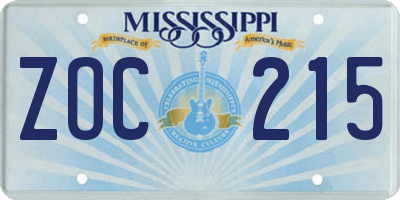 MS license plate ZOC215