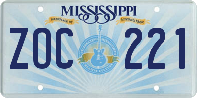 MS license plate ZOC221