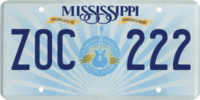 MS license plate ZOC222