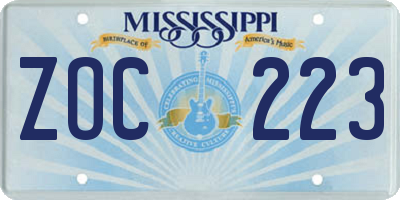MS license plate ZOC223