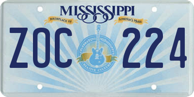 MS license plate ZOC224