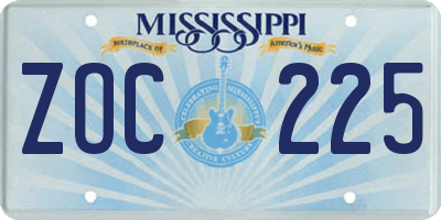 MS license plate ZOC225