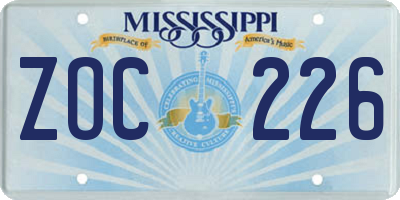 MS license plate ZOC226