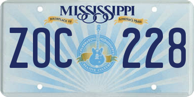 MS license plate ZOC228