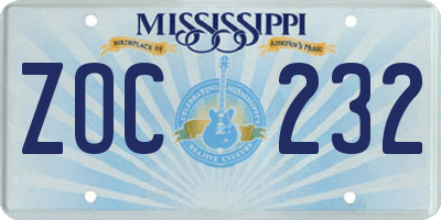 MS license plate ZOC232
