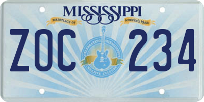 MS license plate ZOC234