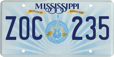 MS license plate ZOC235