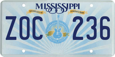 MS license plate ZOC236