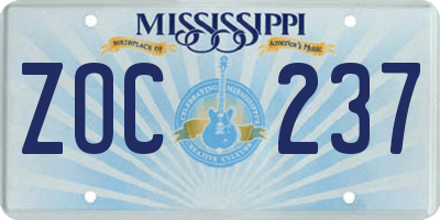 MS license plate ZOC237