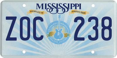 MS license plate ZOC238