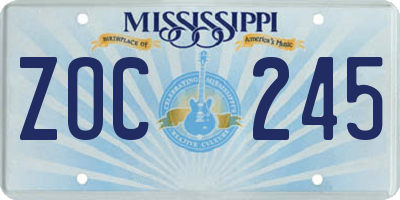 MS license plate ZOC245