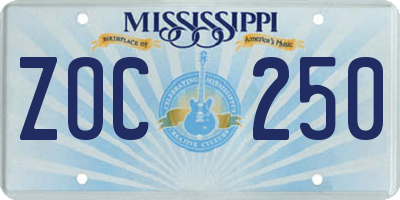 MS license plate ZOC250