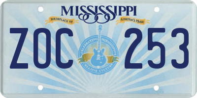 MS license plate ZOC253