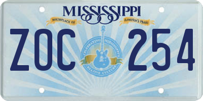 MS license plate ZOC254