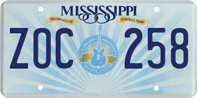 MS license plate ZOC258