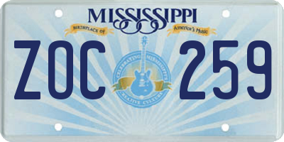 MS license plate ZOC259