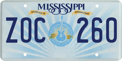 MS license plate ZOC260