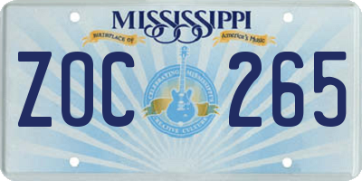 MS license plate ZOC265