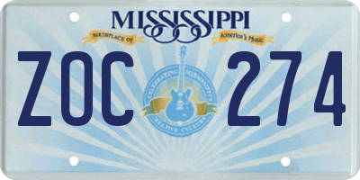 MS license plate ZOC274