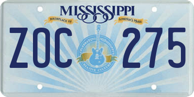 MS license plate ZOC275