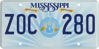 MS license plate ZOC280