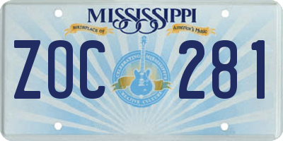 MS license plate ZOC281
