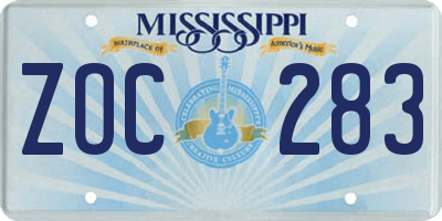 MS license plate ZOC283