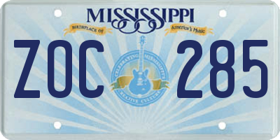 MS license plate ZOC285