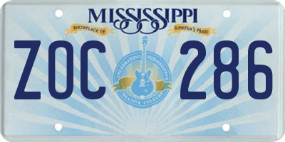 MS license plate ZOC286