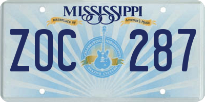 MS license plate ZOC287