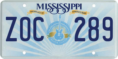 MS license plate ZOC289