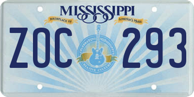 MS license plate ZOC293