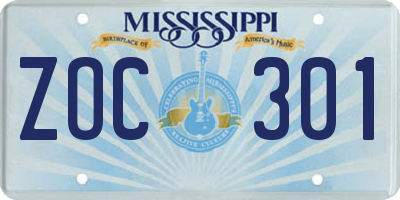 MS license plate ZOC301