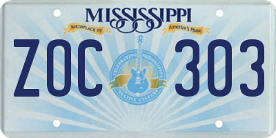 MS license plate ZOC303