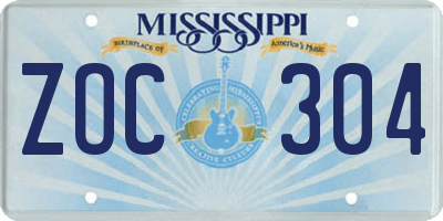 MS license plate ZOC304