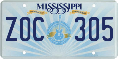 MS license plate ZOC305